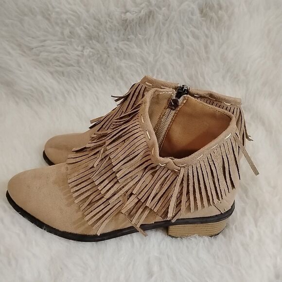 Womens Size 38  / 7.5 Ankle Boots With Fringe Brown Side Zip Block Heel - Picture 5 of 7
